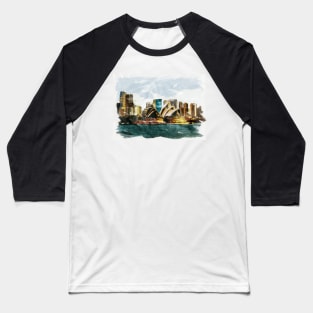 Sydney Australia Opera House Waterfront Watercolor Travel Painting Baseball T-Shirt